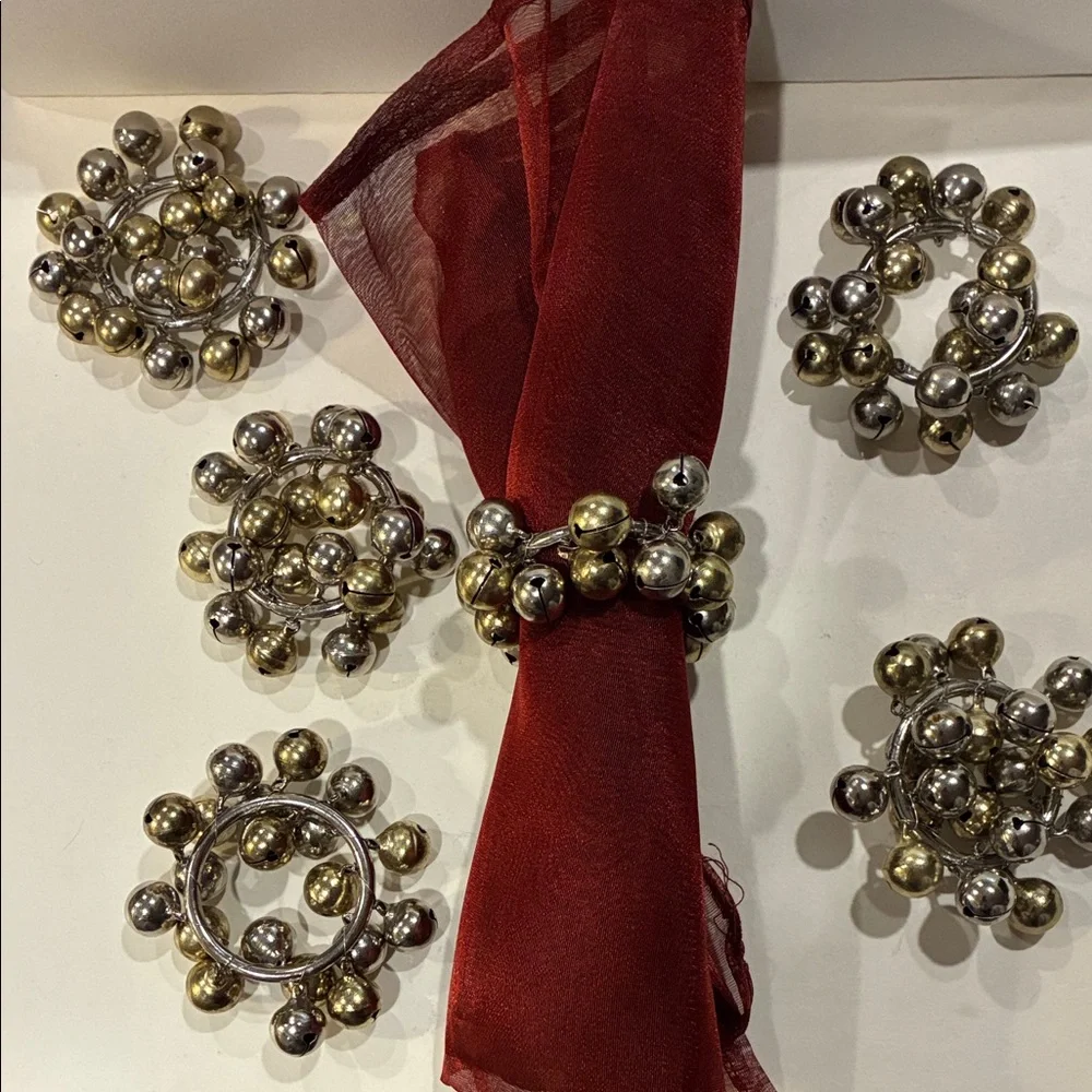 Jingle Bell Silver/Gold Napkin Rings Set/6 Holders Napkin Holders Set of 6